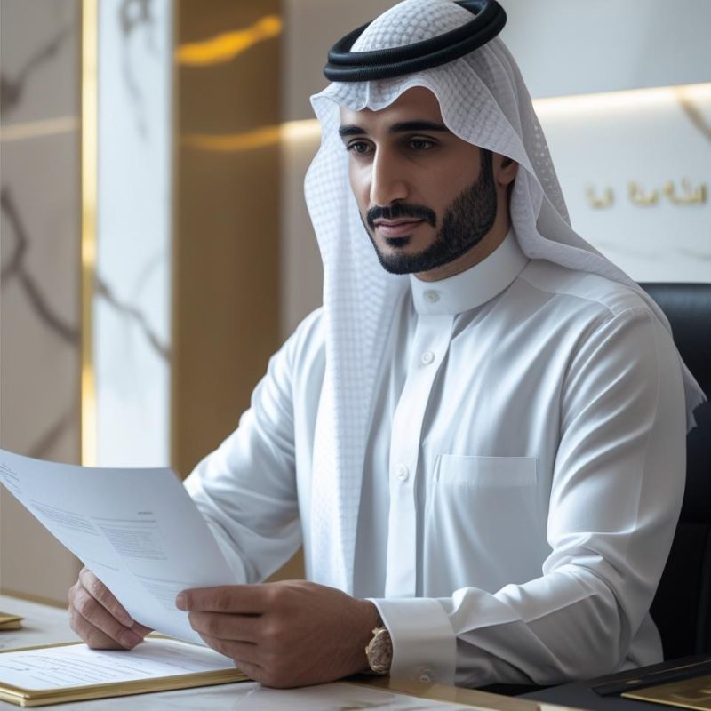 Picture of a saudi arabian rich man in a bank